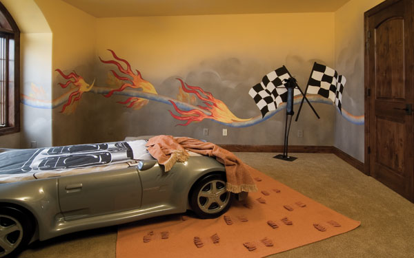 boy's bedroom with racing car theme