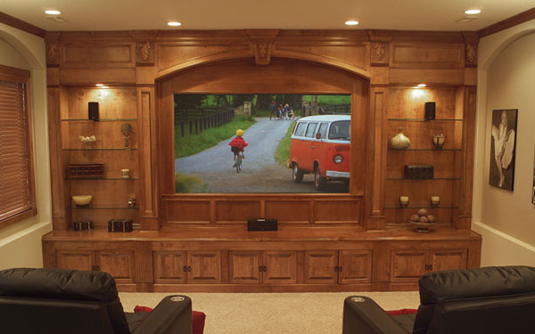 beautiful wood walled media room