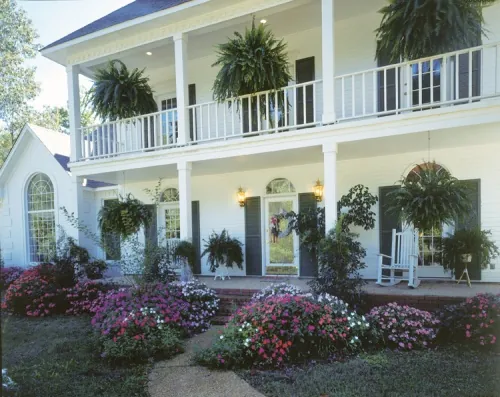 Front porch close-up of Southern PLantation style house Southern Plantation House Plan