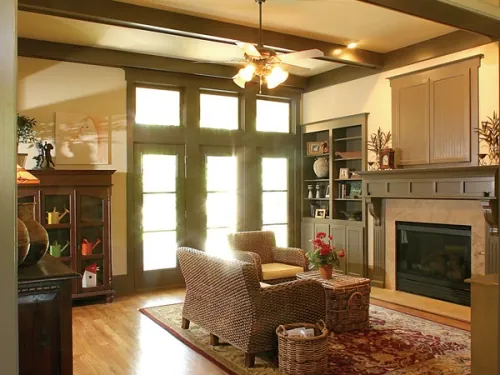 Narrow lot home living room Arts and Crafts Home
