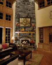 decorated family room for the holidays