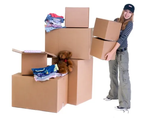 girl with moving boxes girl with moving boxes