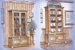 Gun/curio cabinet is made of wood and has large windwoed front doors for displaying collectibles