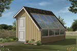 Sun-filled garden shed has atrium style side windows creating a great environment for growing plants