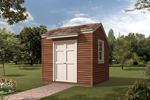 Tis salt box storage shed is a simple designt ahtw orks well with any home design