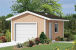 This one-car garage has a western style roof and a side door and window for added sunlight