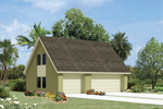 A western style roof tops this three-car garage with multiple side windows that brighten the second floor loft
