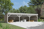 Pole building with open shed style provides protection from the elements but with easy access to the three bays
