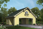 Two-car carport has storage rooms in the two back corners