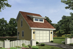 One-car garage with clerestory window on roof is perfect for a narrow lot