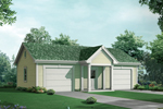 Two-car garage has a covered front porch and interior space