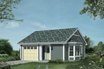 Comfortable cottage design with two-car front loading garage and side bay window