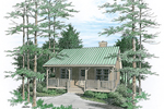 Rustic cabin style home has deep covered front porch for outdoor enjoyment
