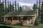 Rustic country cabin home design with covered front porch