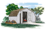 This country style gambrel shed offers a spacious backyard storage solution