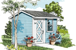 This basic storage shed has a front barn style door and window for added sunlight