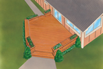 Angular low-level deck has built-in planter boxes