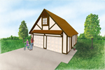 Two-car garage has loft above and Traditional Tudor style architecture
