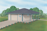 One and half car garage with attached carport and circle windows