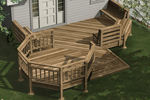 Large deck has multiple levels for added interest to the backyard