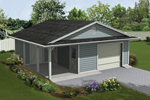 One-car garage has a covered porch and extra storage