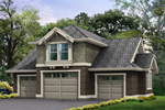 Single siding and Craftsman style trimwork adds interest to this three-car apartment garage